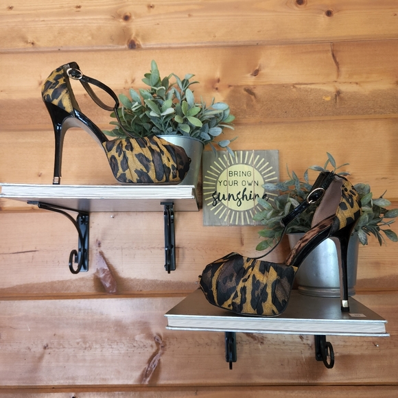 Sam Edelman Shoes - Sam Edelman 💜 Mckenna Leopard Platform Stilleto Ruched T-Strap Peep Heels 6.5 M